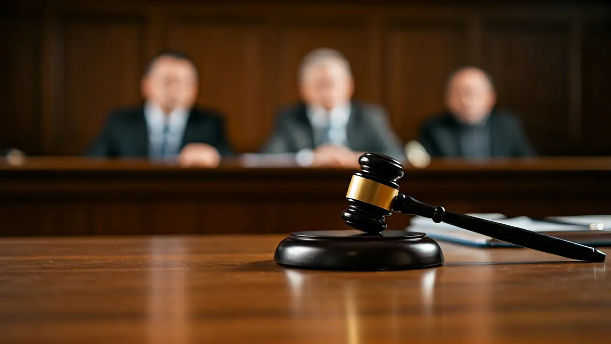 Imatge genèrica d'un martell de jutge sobre una taula de fusta en un jutjat.