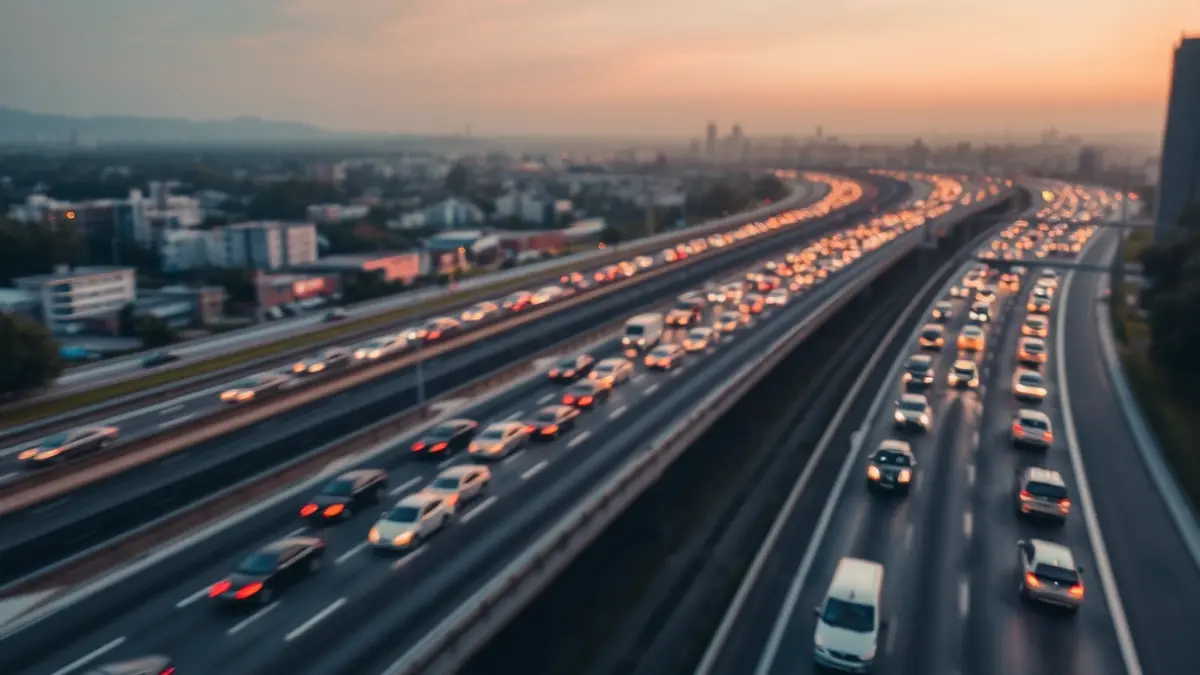 Generic image of a highway with heavy traffic during rush hour.