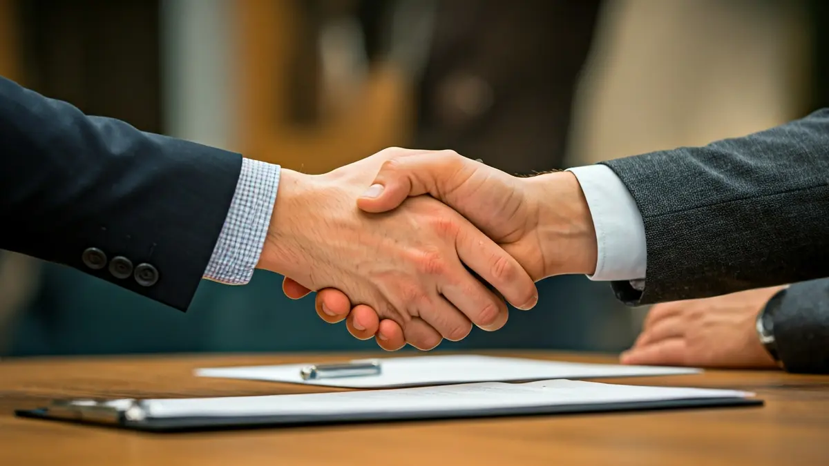 Imatge genèrica de dos mans encaixant-se sobre un escrit, simbolitzant un acord institucional.