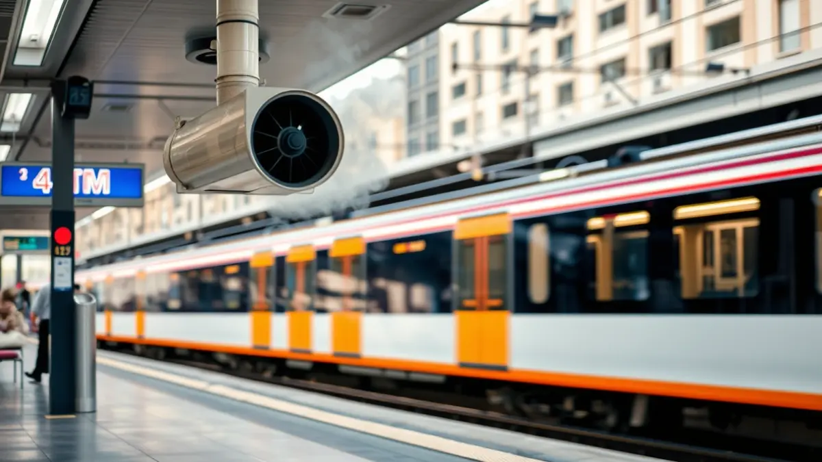 Image of a Gandia train station platform with a smoke extraction system.