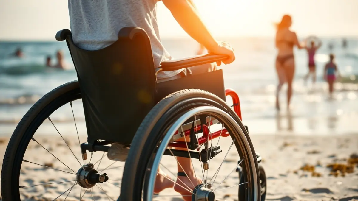 Imatge genèrica d'una persona en cadira de rodes en una platja, amb equipament adaptat, simbolitzant la inclusió en l'esport marí.