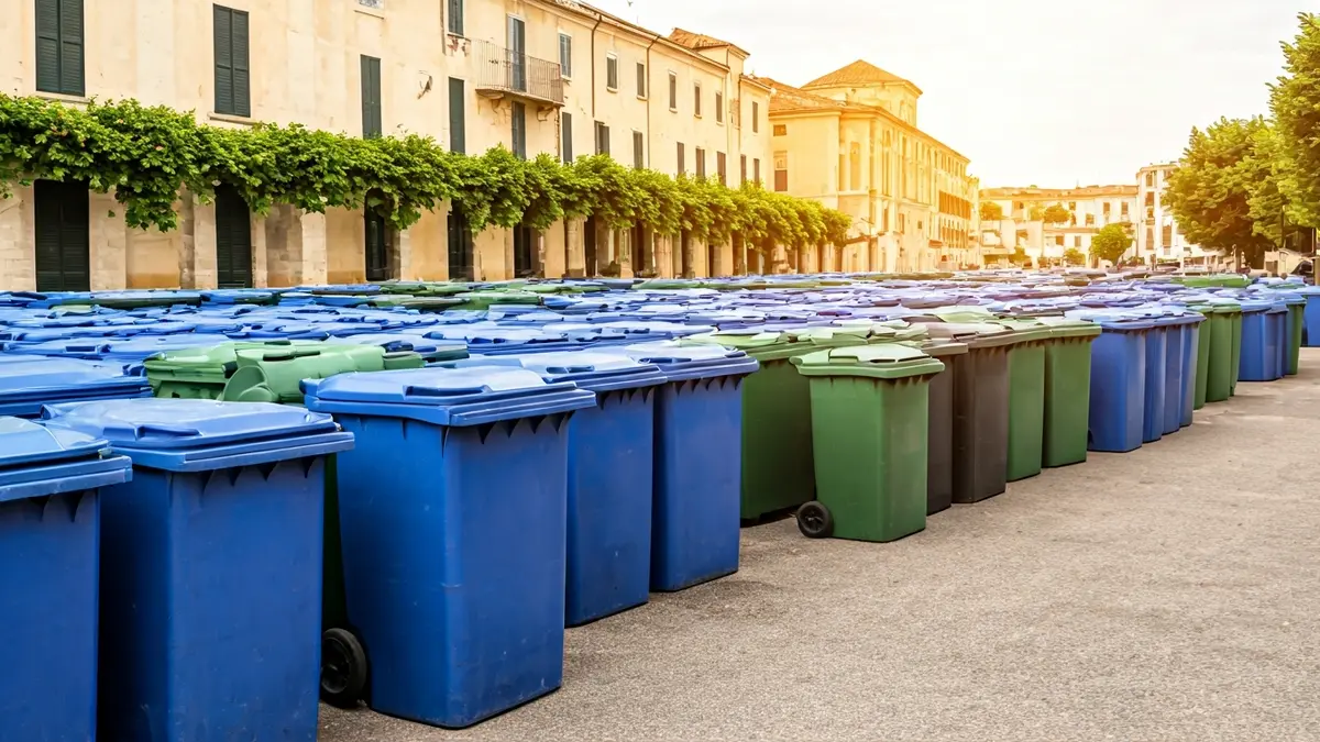Imagen genérica de contenedores de residuos preparados para un evento masivo.