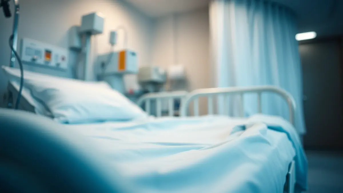 Generic image of a cold cot in a hospital, with soft lighting and a sterile environment.