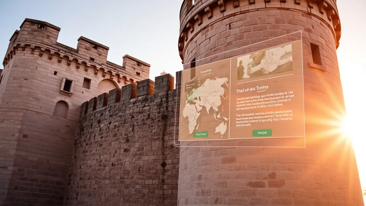 Image of Santa Bárbara Castle with augmented reality, highlighting its history.