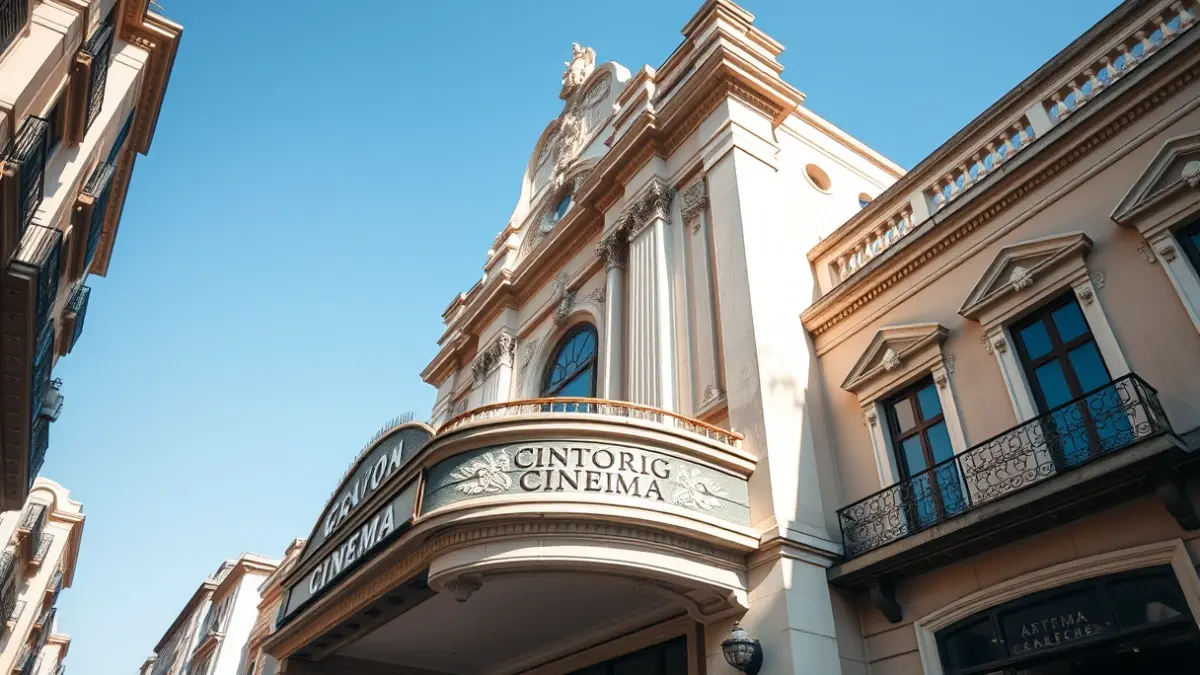 Facade of the old Ideal cinema in Alicante, with classic architectural details.