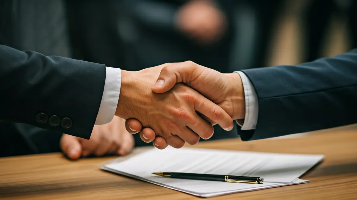 Generic image of two hands shaking over a desk, symbolizing an agreement or cooperation.