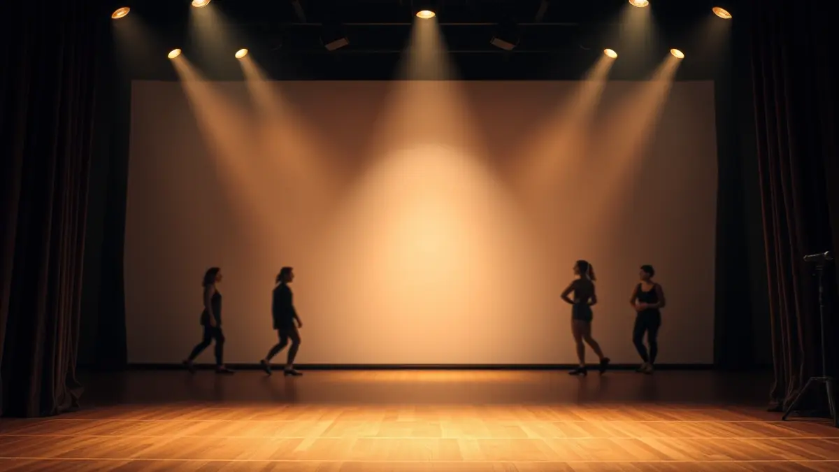 Generic image of a stage with soft lighting and blurred dancers, representing contemporary dance.