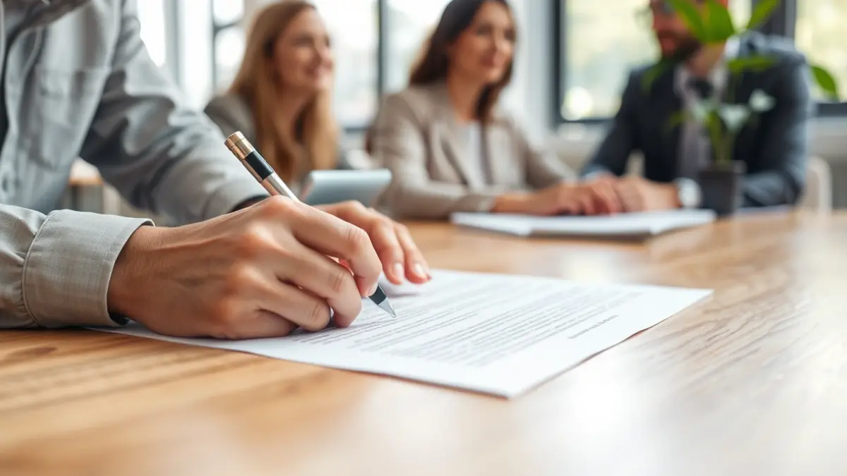 Generic image of hands signing a document, representing a green employment training program.