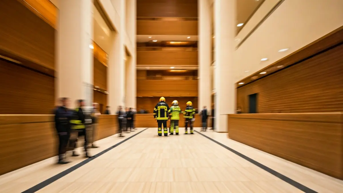 Image of an emergency drill in a courthouse building.