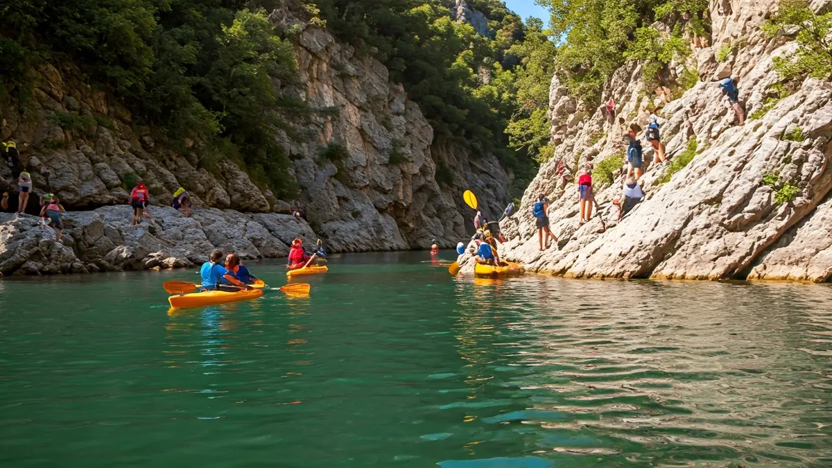 Image of young people doing outdoor adventure activities in a natural setting.