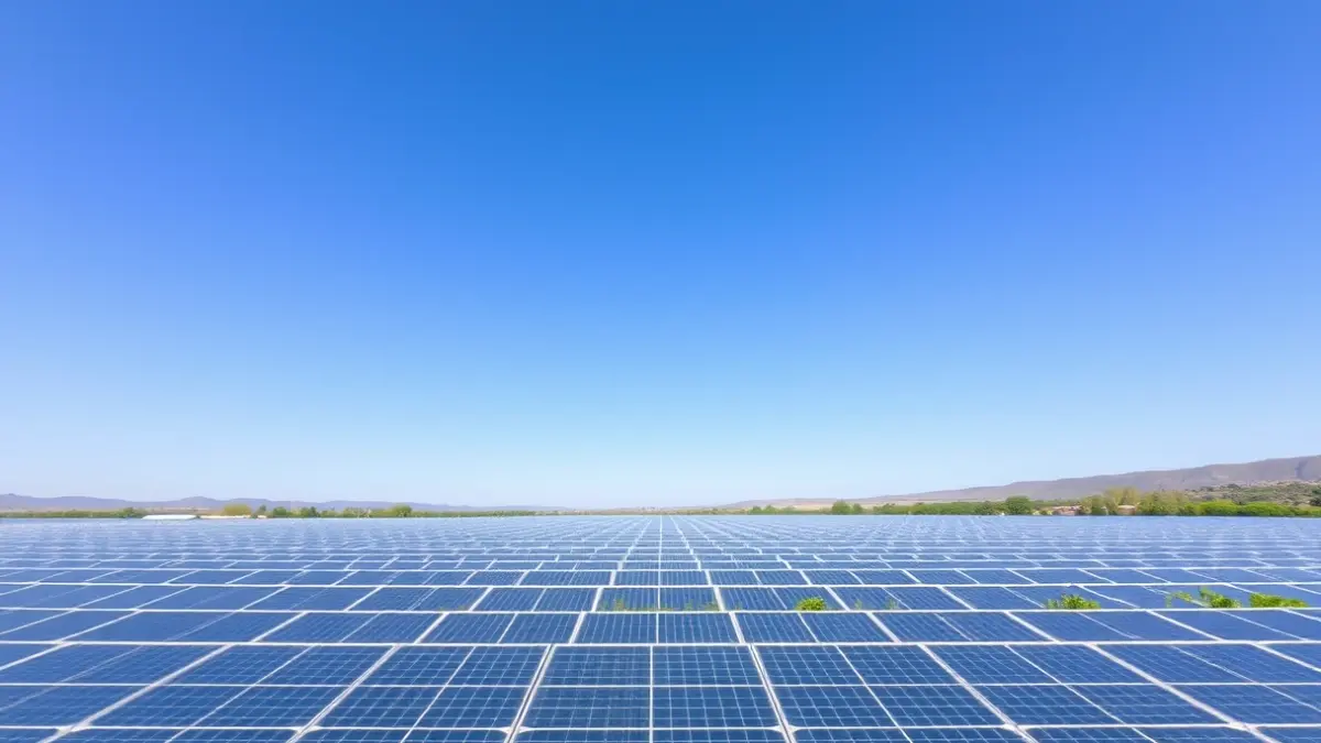 Imagen genérica de una planta solar con paneles fotovoltaicos en un paisaje mediterráneo.