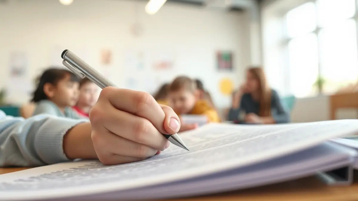 Generic image of a child's hand writing on a document, symbolizing participation in planning.