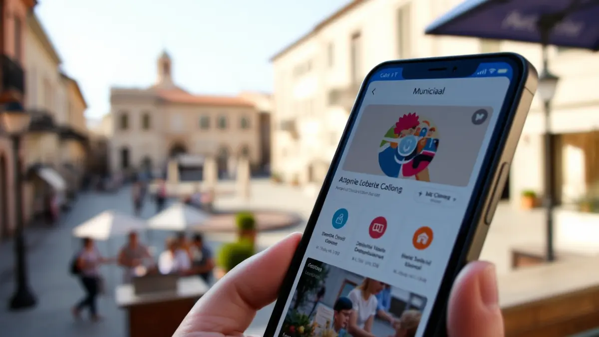 Imagen genérica de un teléfono móvil con una aplicación municipal, representando la comunicación ciudadana.