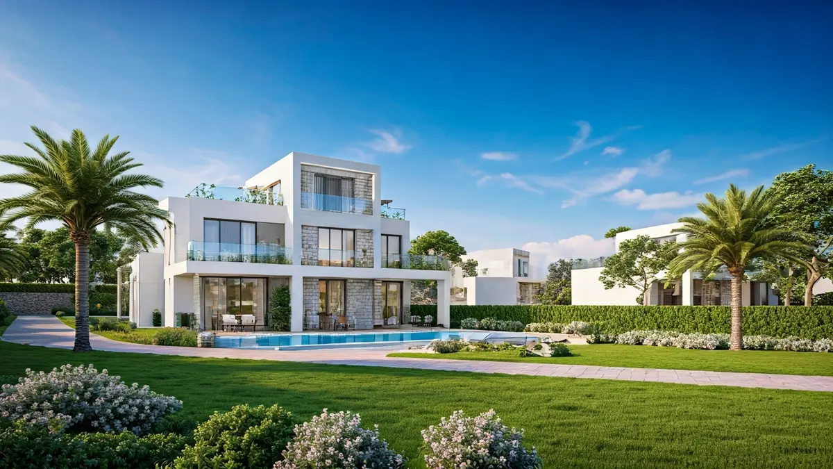 Generic image of modern residential villas in a natural setting with abundant light.