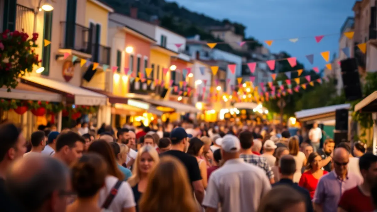 Image of a solidarity event with cultural and musical activities in a Mediterranean neighborhood.