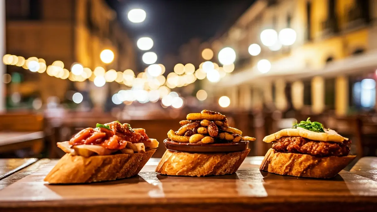 Imatge genèrica de tapes variades en una taula de fusta, amb un ambient de restaurant difuminat al fons.