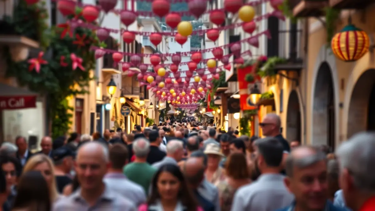 Imatge genèrica d'una festa popular en un carrer d'una ciutat mediterrània, amb gent i decoració festiva.