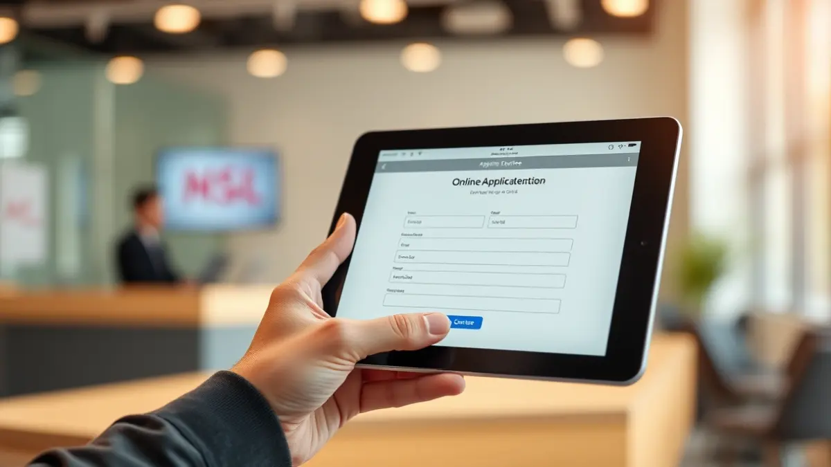 Imatge genèrica d'una mà utilitzant una tauleta digital per a tramitar una sol·licitud electrònica.