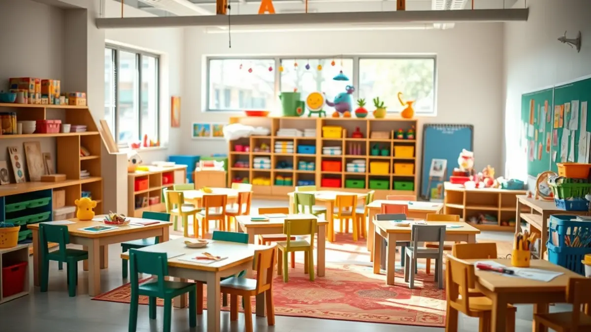 Imatge genèrica d'una aula infantil amb material escolar i llum natural.