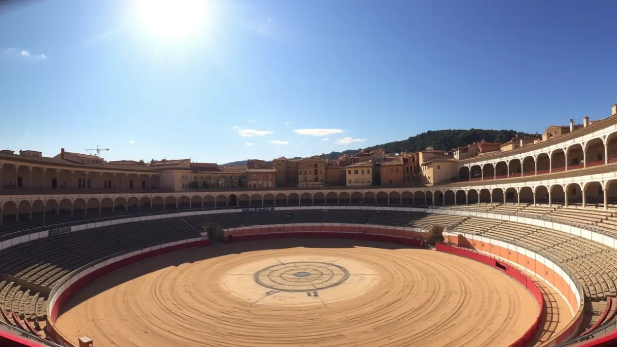 Imagen genérica de una plaza de toros vacía en un pueblo mediterráneo.