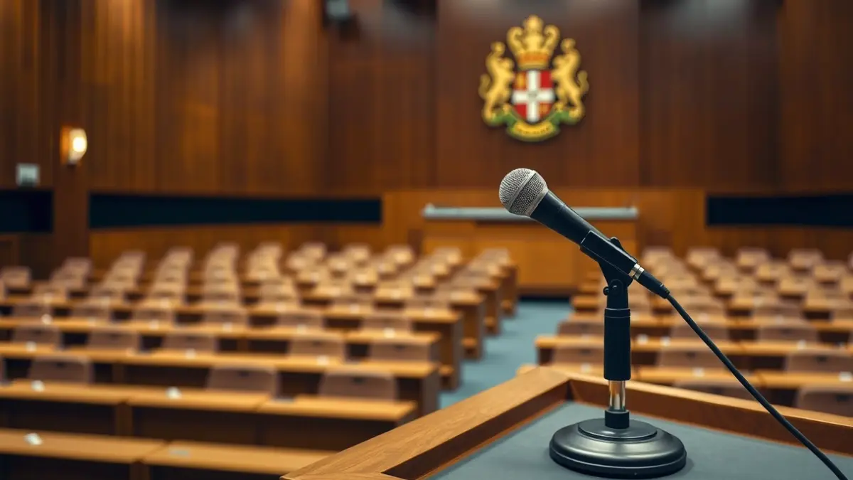 Imagen genérica de un micrófono en un atril en una sala de plenos municipal.