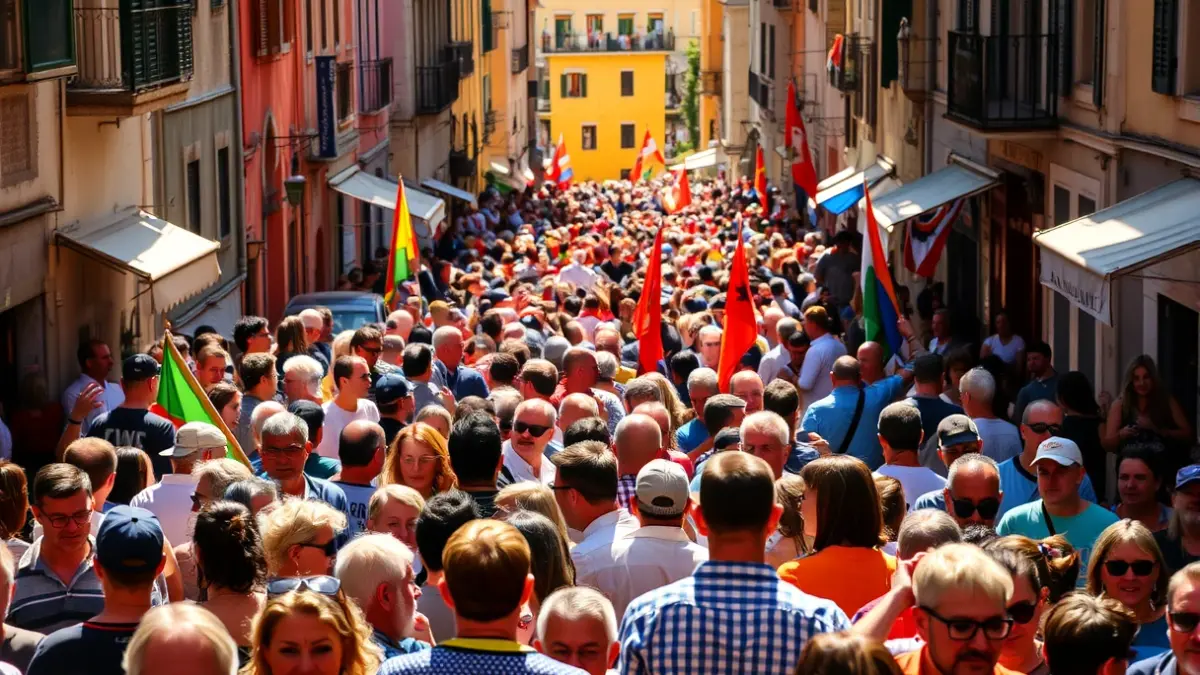 Imagen de una avenida llena de gente celebrando un encuentro cultural en valenciano.