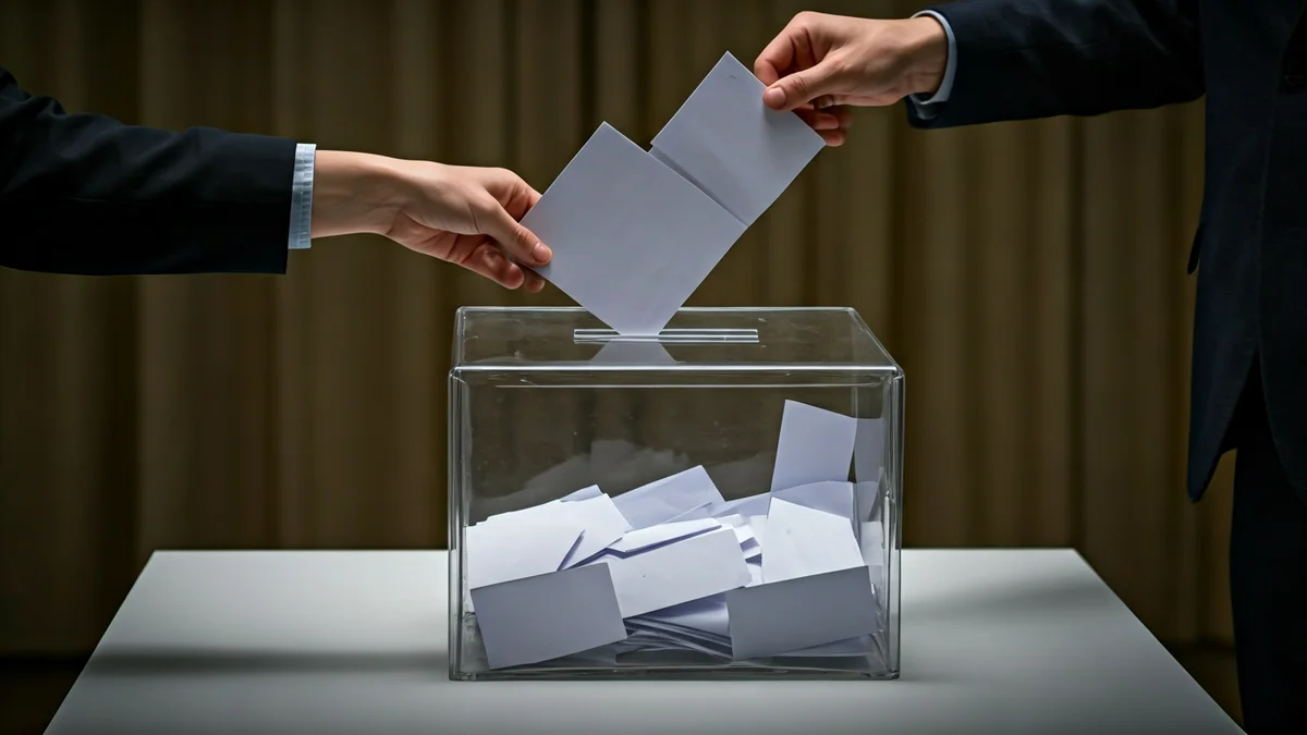 Imatge genèrica d'una urna electoral amb paperetes, simbolitzant el procés de votació.