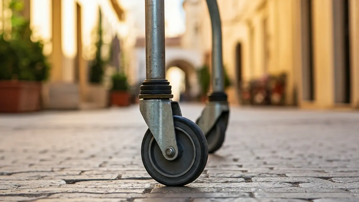 Generic image of a shopping cart on a cobblestone street in a Mediterranean city.