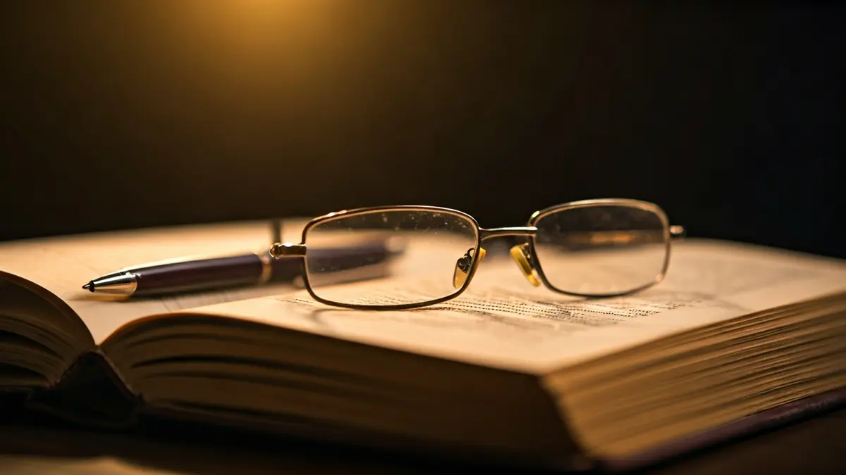 Imagen genérica de un libro abierto con gafas de lectura, sugiriendo una lectura profunda.