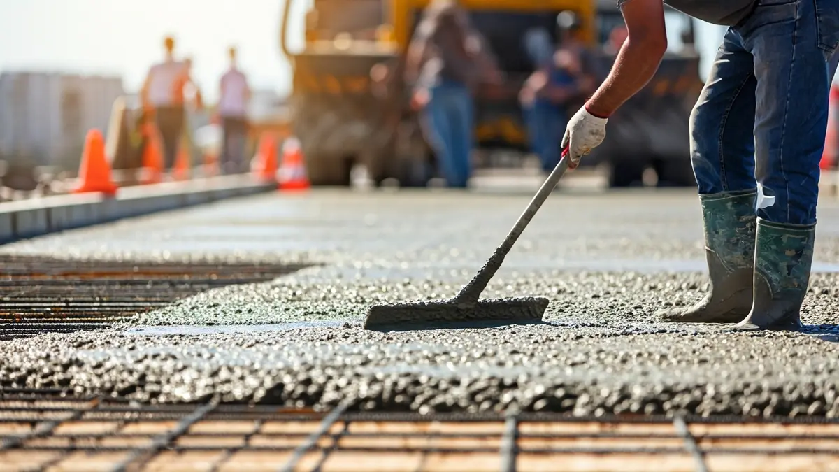 Imatge de treballadors abocant formigó en l'ampliació d'un pont.