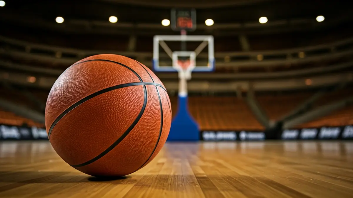 Imatge genèrica d'una pilota de bàsquet en una pista de fusta.