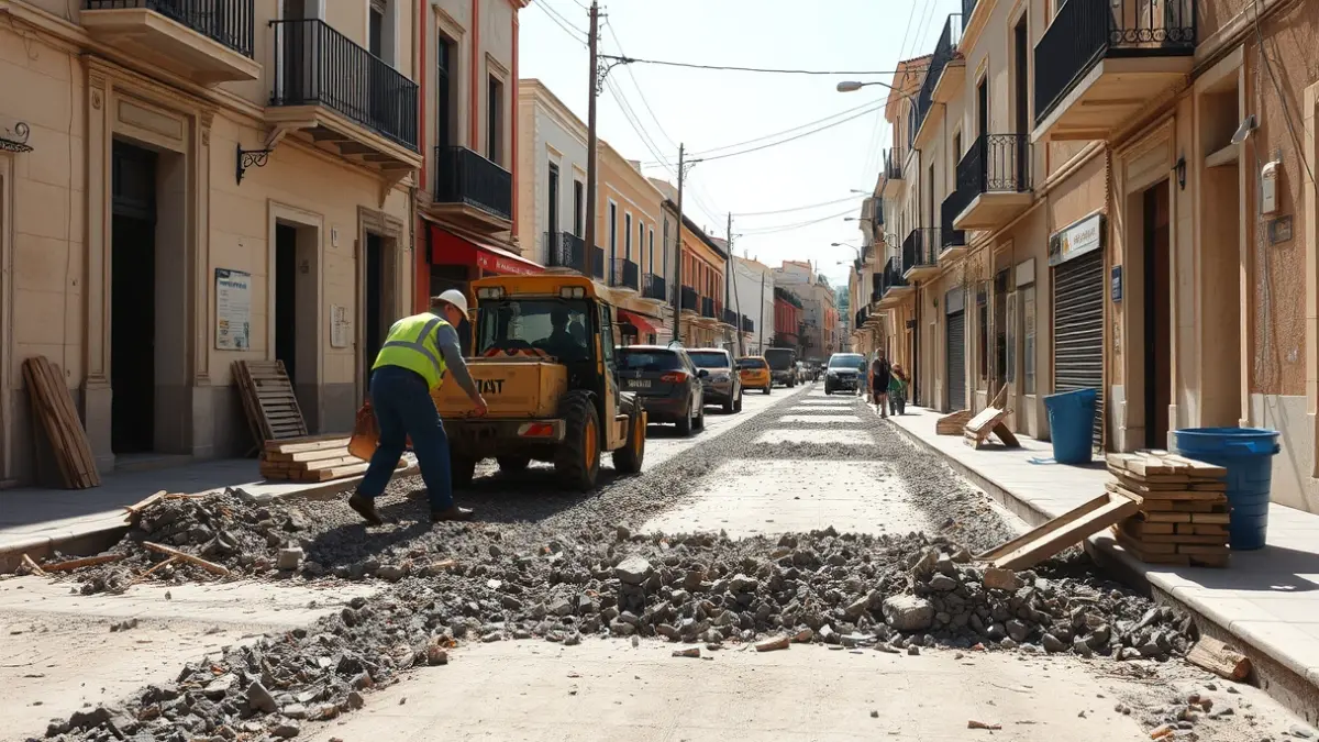 Imatge genèrica d'obres de reurbanització en un carrer de Benetússer.
