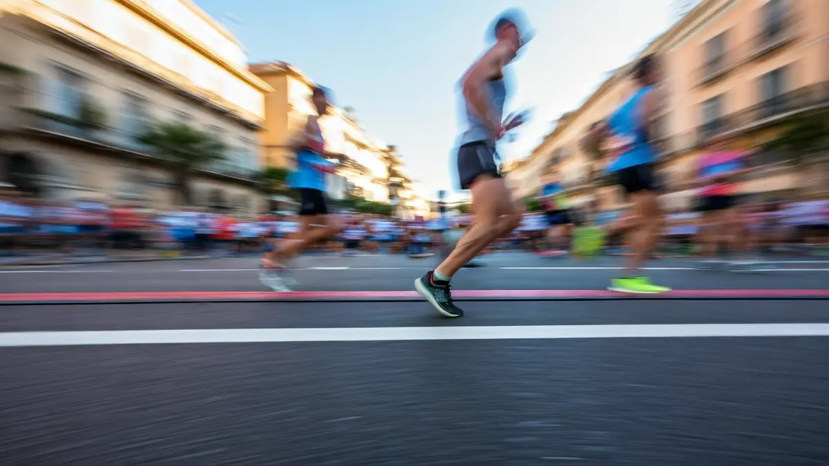 Imatge genèrica d'un corredor durant una cursa, amb el peu tocant l'asfalt.