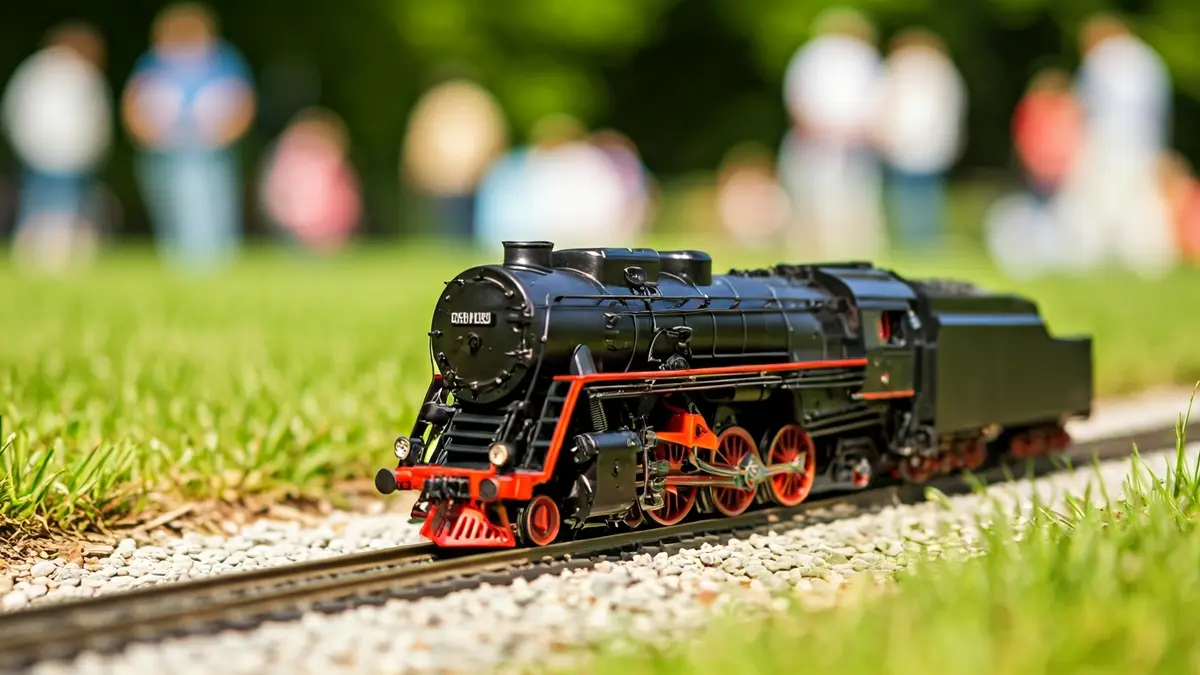 Imatge genèrica d'una locomotora de tren en miniatura sobre una via en un parc.
