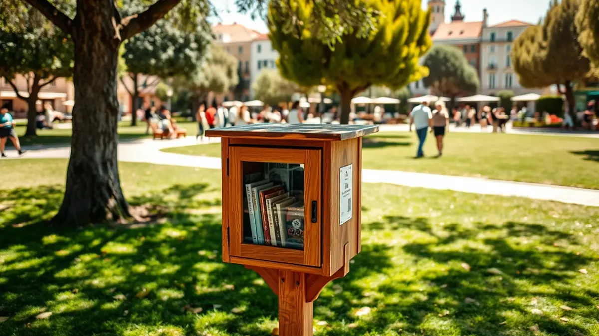 Generic image of a wooden book exchange box in a public park.