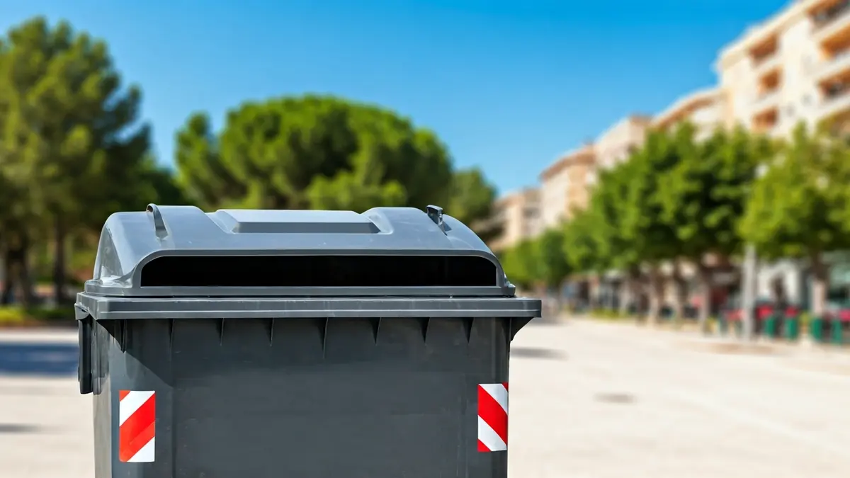 Imatge genèrica d'un contenidor de residus modern en un entorn urbà mediterrani.