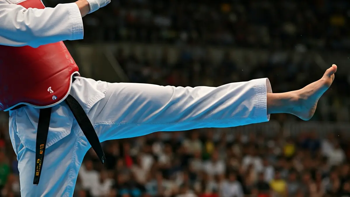 Imatge genèrica d'un peu de taekwondo en acció durant un combat.