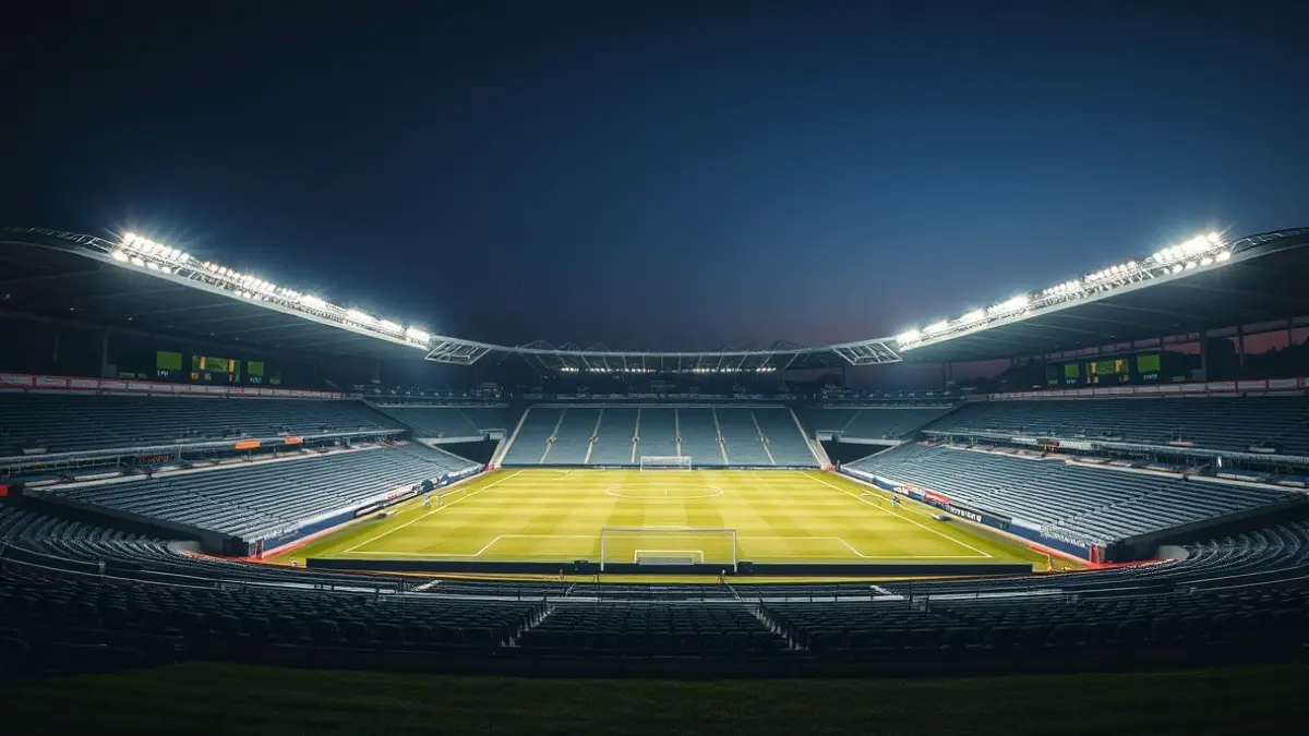 Imatge de l'estadi Guillermo Amor de Benidorm amb la nova il·luminació LED.