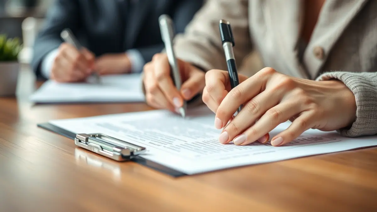 Imatge genèrica d'unes mans signant un document, simbolitzant l'ocupació i els tràmits oficials.