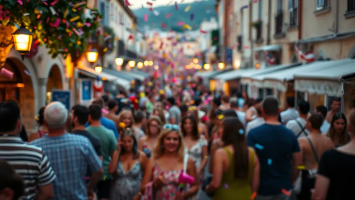 Imatge genèrica d'una festa popular amb confeti i gent celebrant en un carrer mediterrani.