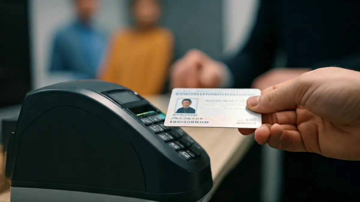 Generic image of a National Identity Document being processed in a modern machine.