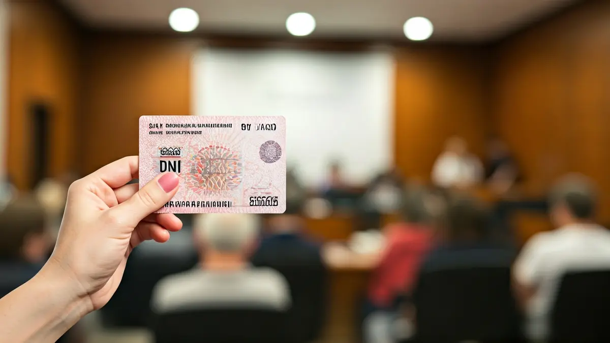 Imagen genérica de una mano sosteniendo un DNI español en una oficina gubernamental.