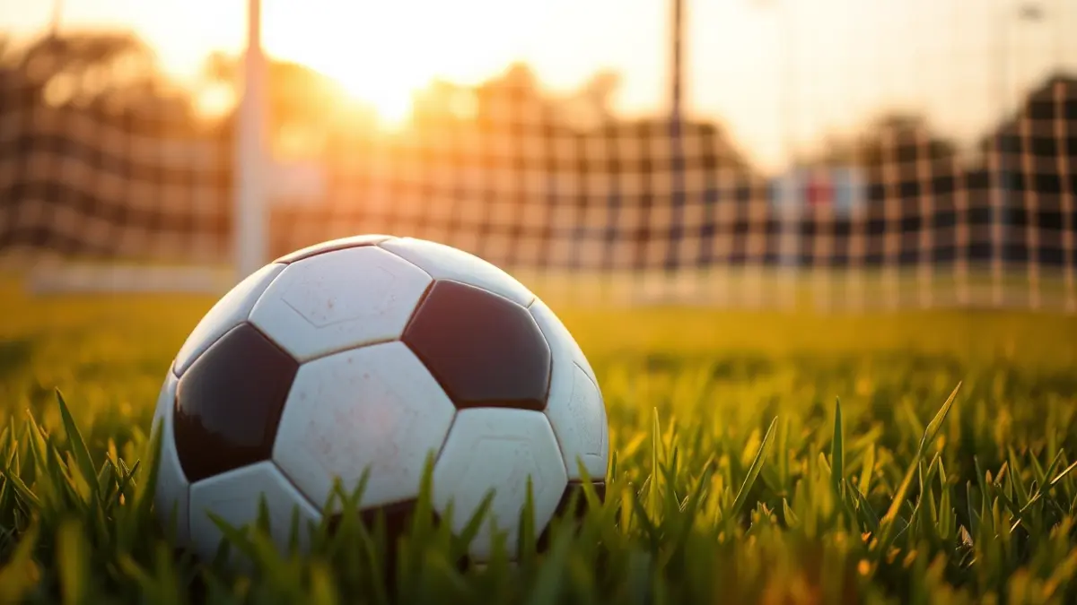 Generic image of a soccer ball on grass, with a blurred goal net in the background, symbolizing local sports support.
