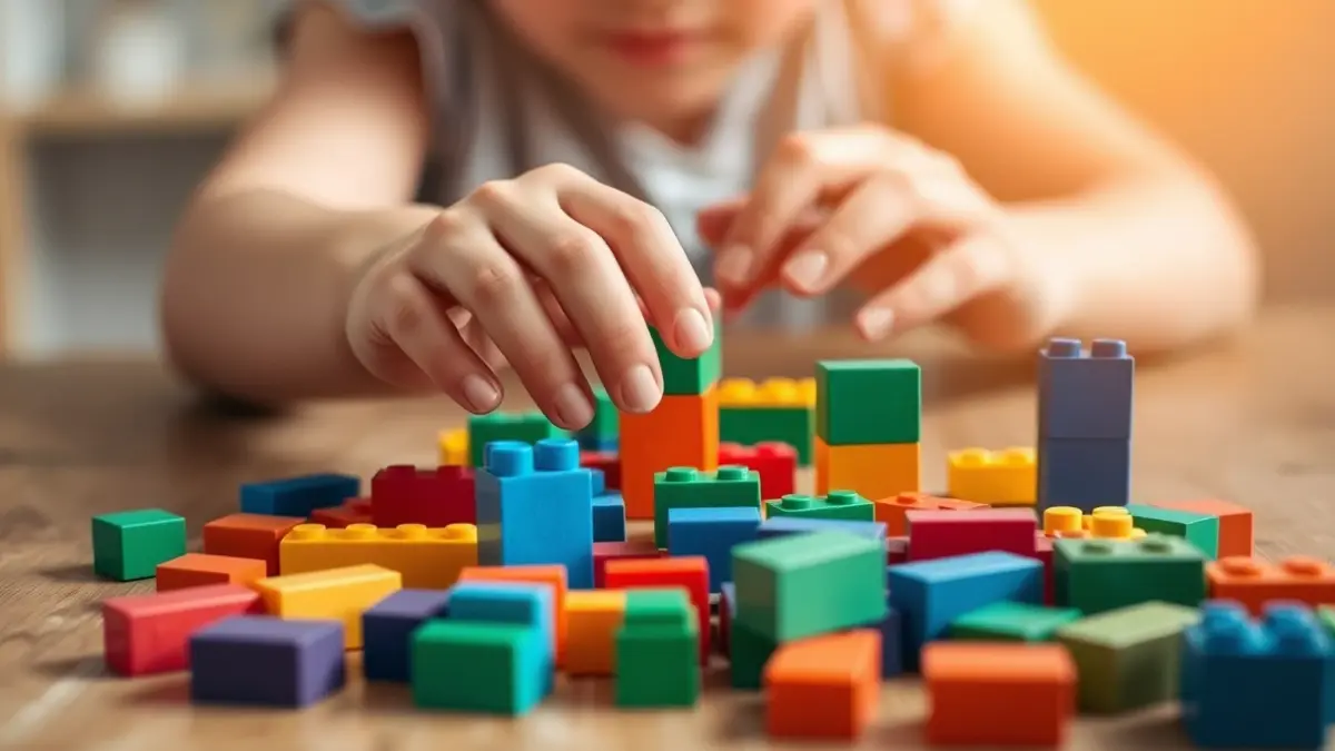 Imatge genèrica de mans d'un infant jugant amb blocs de colors, amb mans d'adults guiant-les.