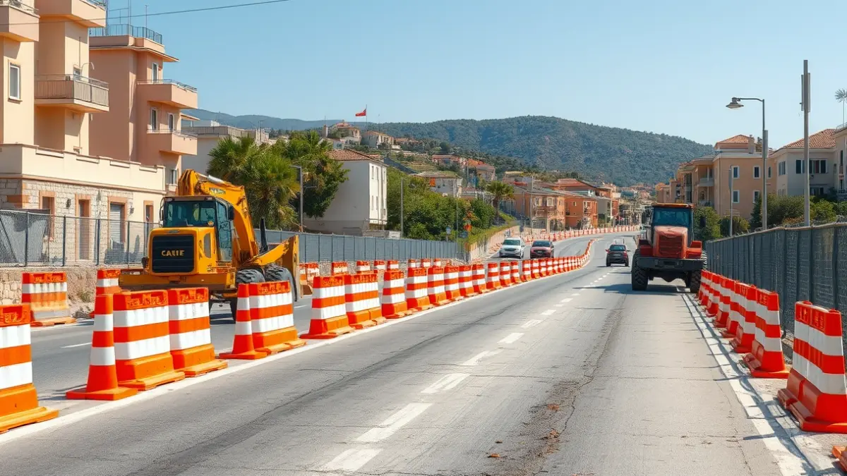 Generic image of construction work on an avenue with heavy machinery and safety fences.