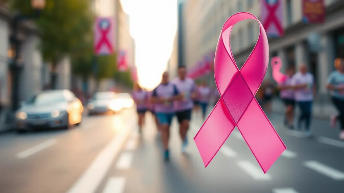 Imatge genèrica d'un llaç rosa, símbol de la lluita contra el càncer de mama, en un context urbà.