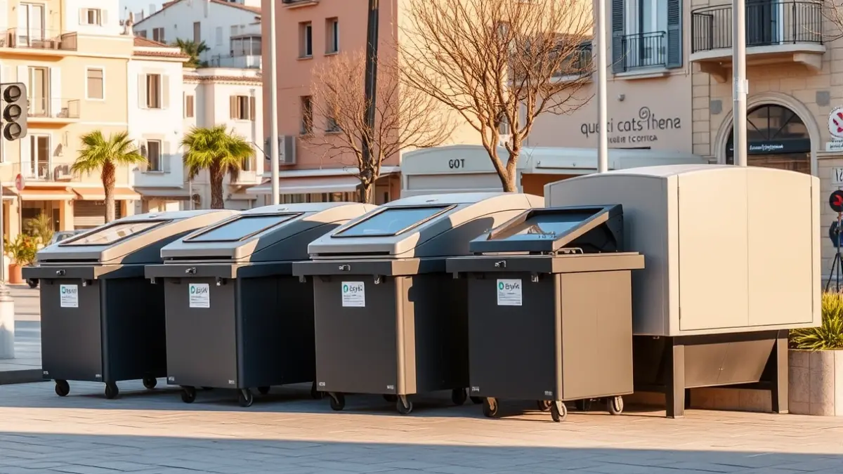 Generic image of new side-loading waste containers in an urban setting.