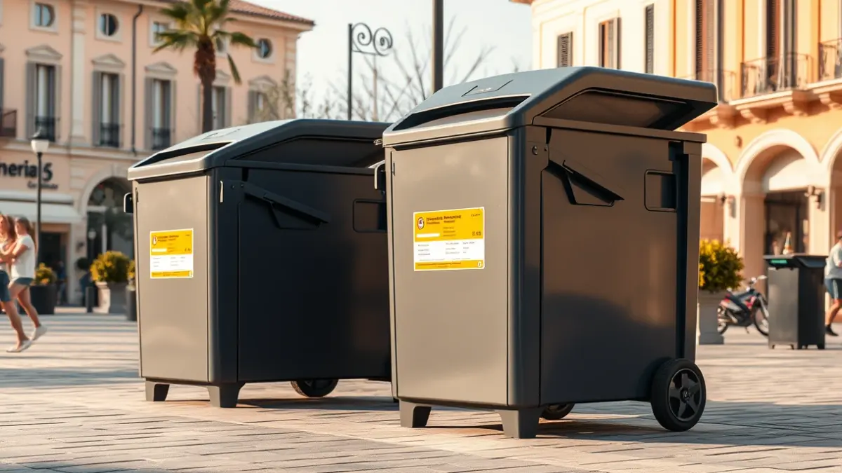 Imatge genèrica de contenidors de residus de càrrega lateral en una plaça urbana.