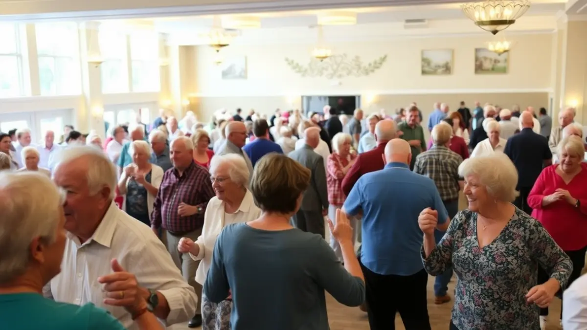 Imagen genérica de un grupo de personas mayores participando en actividades en un centro social, con un ambiente festivo y cálido.