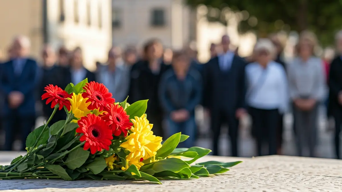 Image of a floral offering at a tribute.
